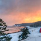 La baie et le chalet de la rivière Patate au lever du jour