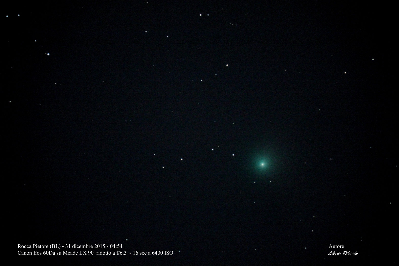 La cometa C/2013 US10 Catalina nel cielo di Rocca Pietore il 31 dicembre 2015