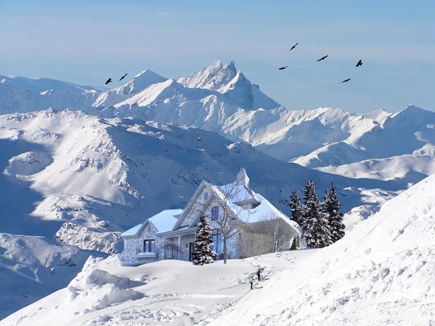 maison en montagne avec neige