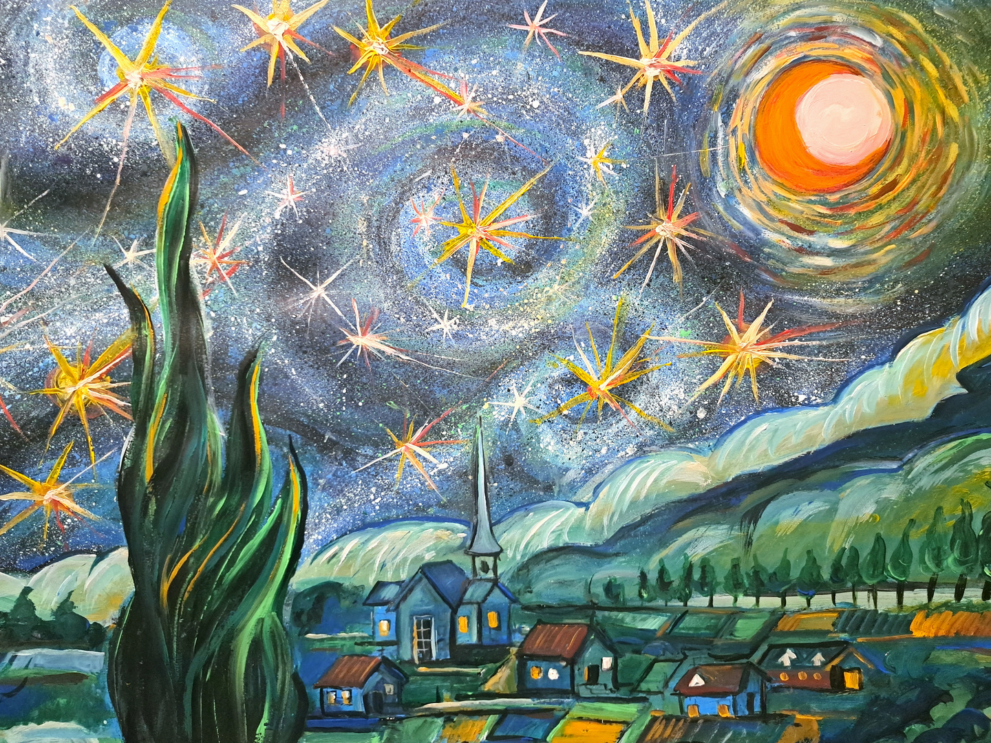 La notte stellata di Van Gogh dipinta da me 