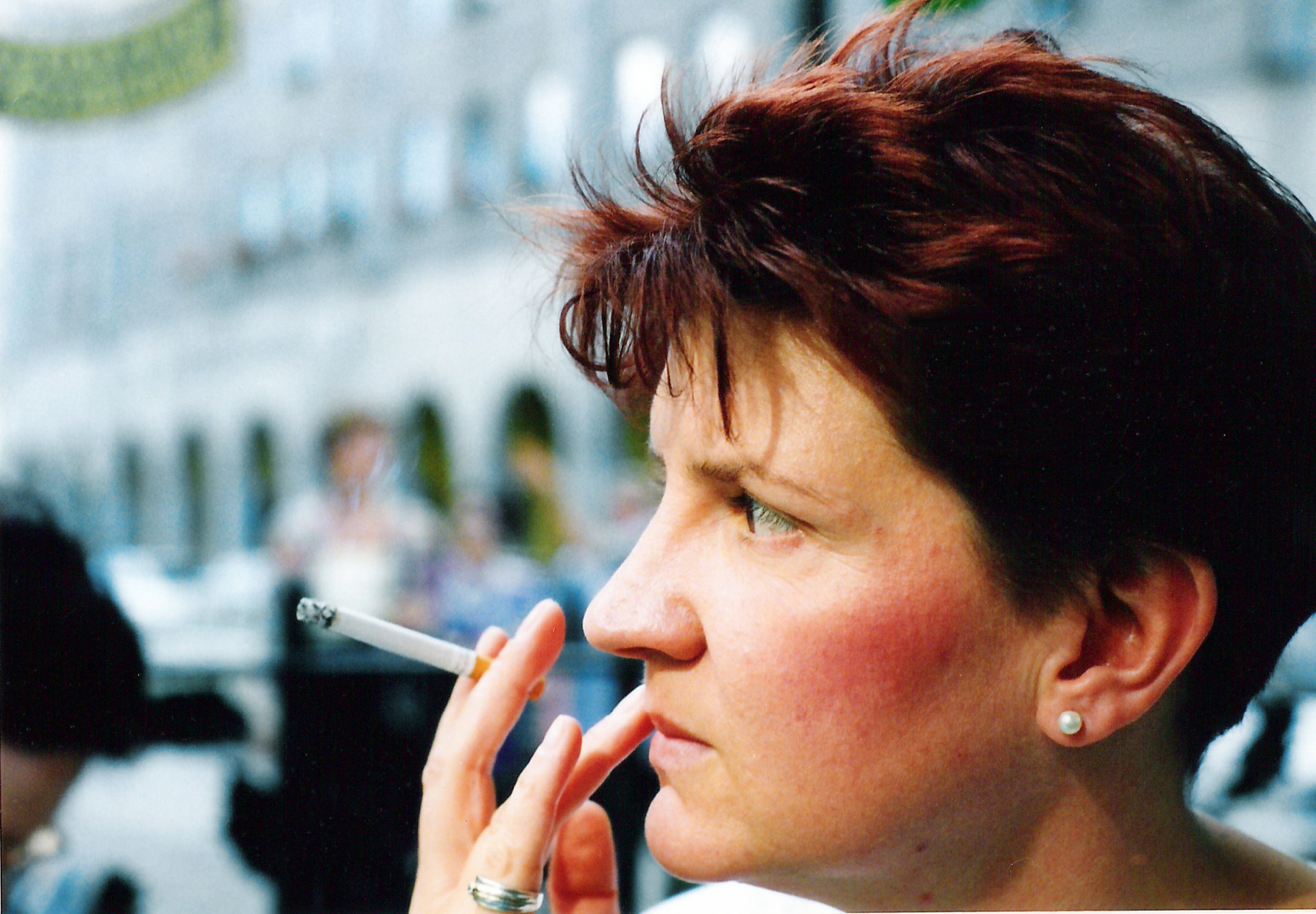 La signora Ferlemann sulla piazza del mercato di Lugano 1991