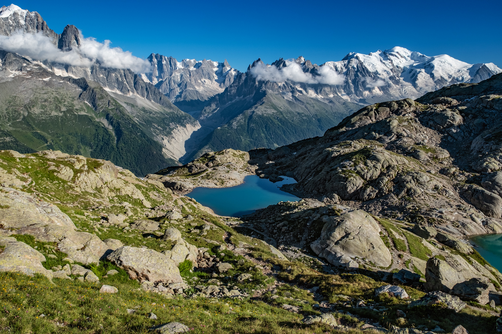 Lac Blanc mit Blick auf die Mont-Blanc-Gruppe