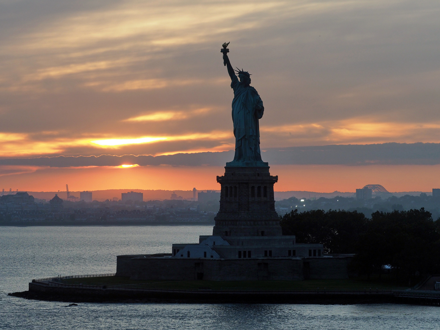 Lady Liberty at sunset