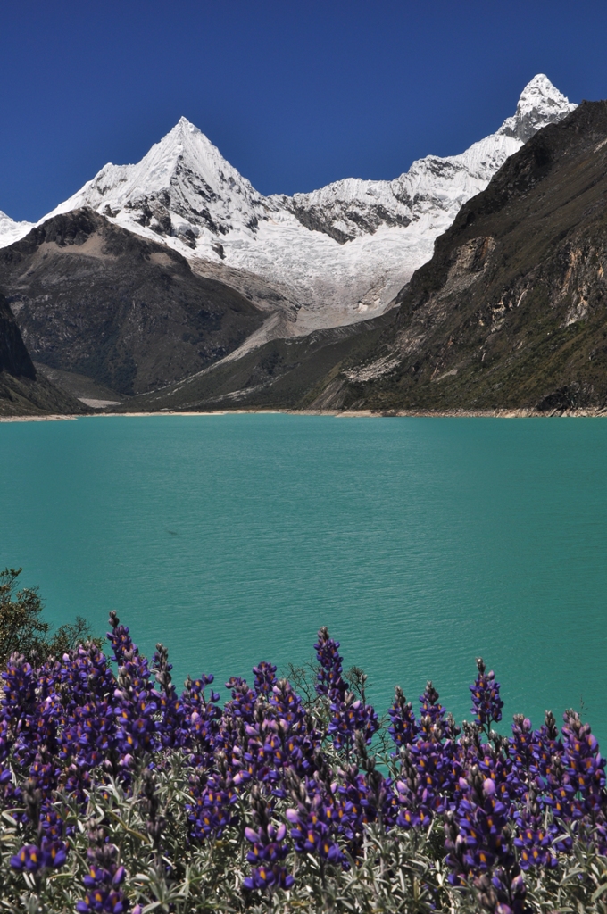 Laguna Paron con el fondo de Piramide Garsilazo izquierda y Chacrarraju derecha