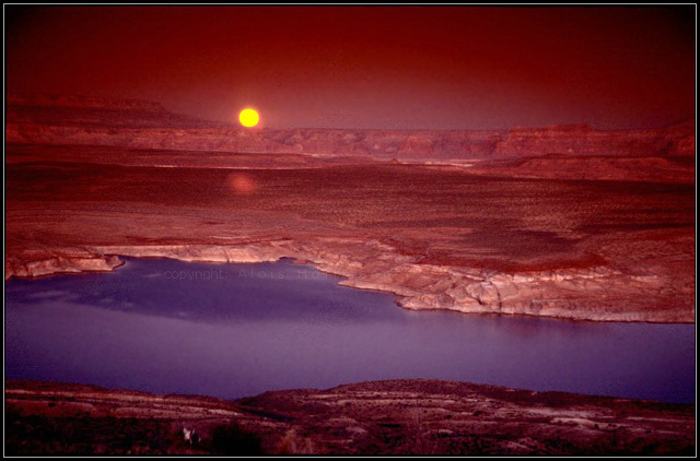 Lake Powell at moon rise.