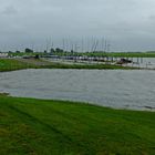 Land unter im kleinen Prielhafen von Spieka-Neufeld am 23.09.21 während des Nachmittag-Hochwassers.