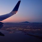 Landeanflug San Francisco bei Sonnenuntergang