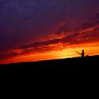 Landkiteboarding im Sonnenuntergang