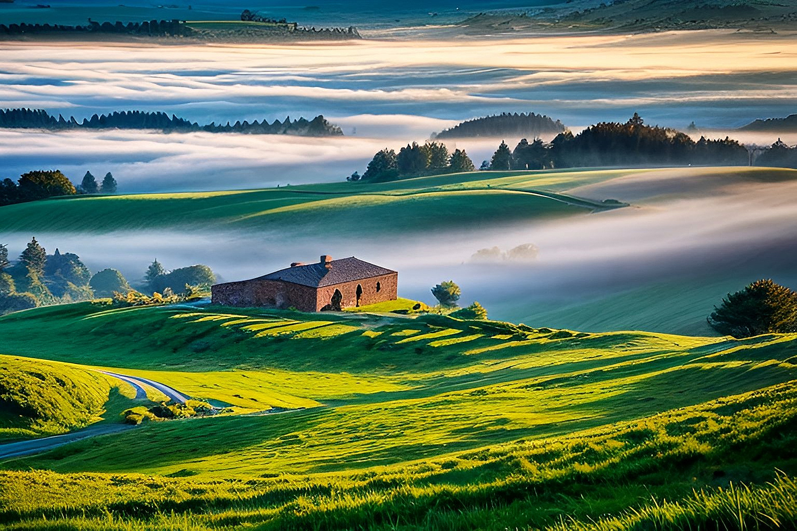 Landschaft mit Nebelstimmung mi Hilfe von KI erstellt