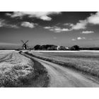 Landschaft mit Weg und Mühle