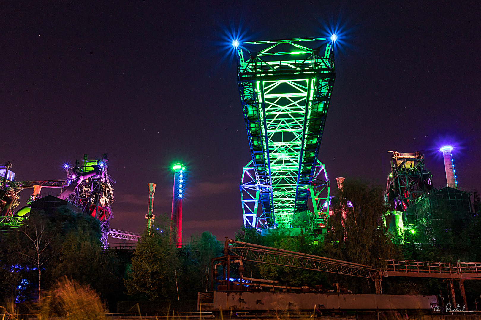 Landschaftspark Duisburg bei Nacht