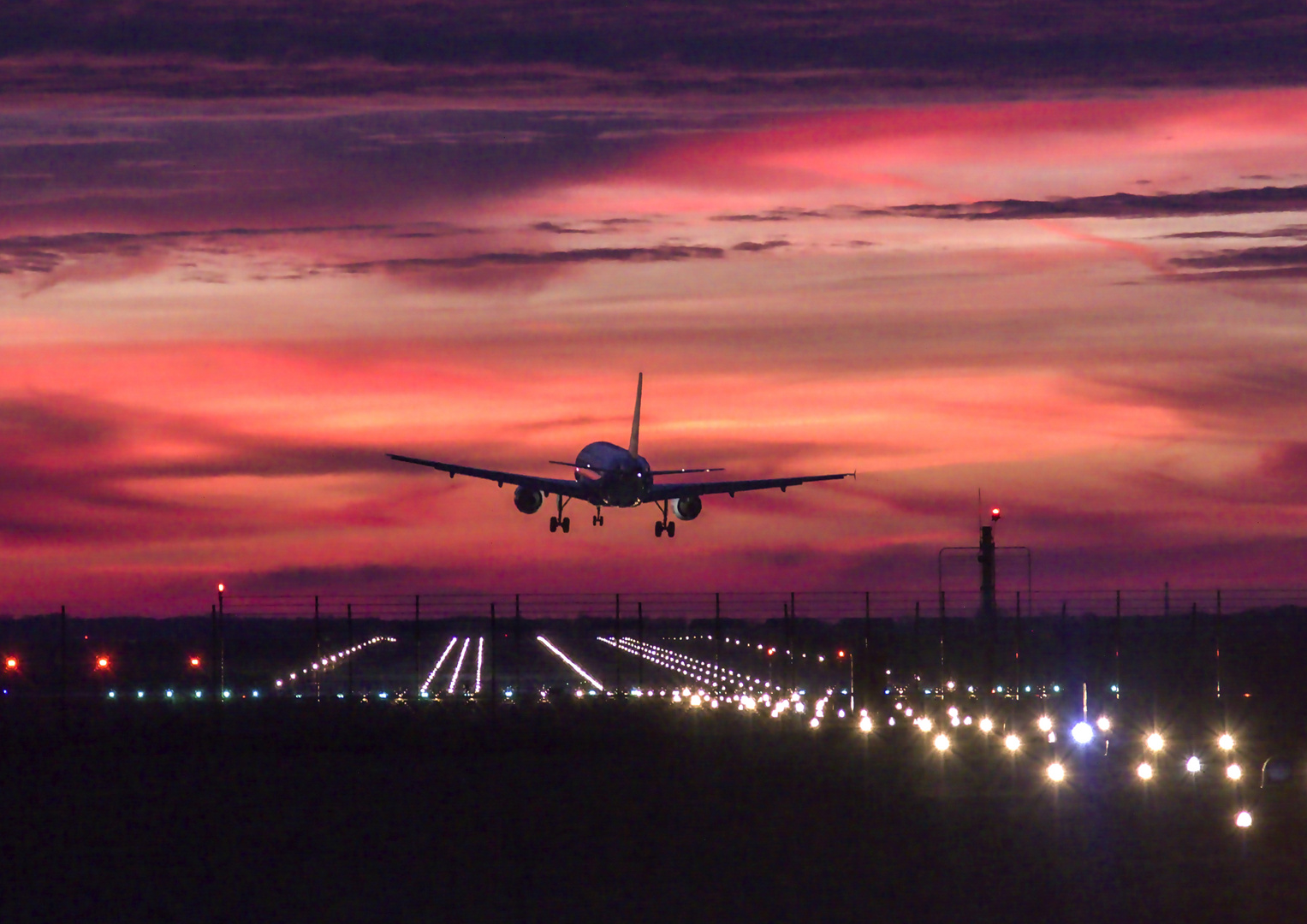 Landung im Sonnenuntergang