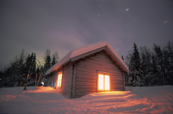 Lappland, Hütte bei Nacht, Langzeitbelichtung