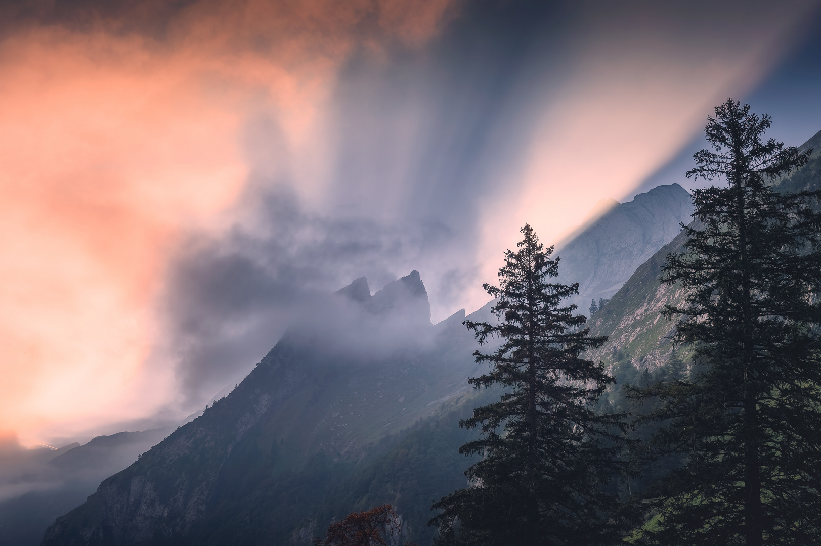 *** Last Sunbeams of a Moody Evening in Swiss Mountains ***