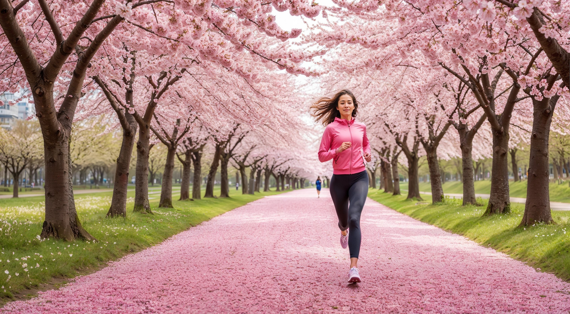 Lauf unter Kirschblüten (KI-Szene)