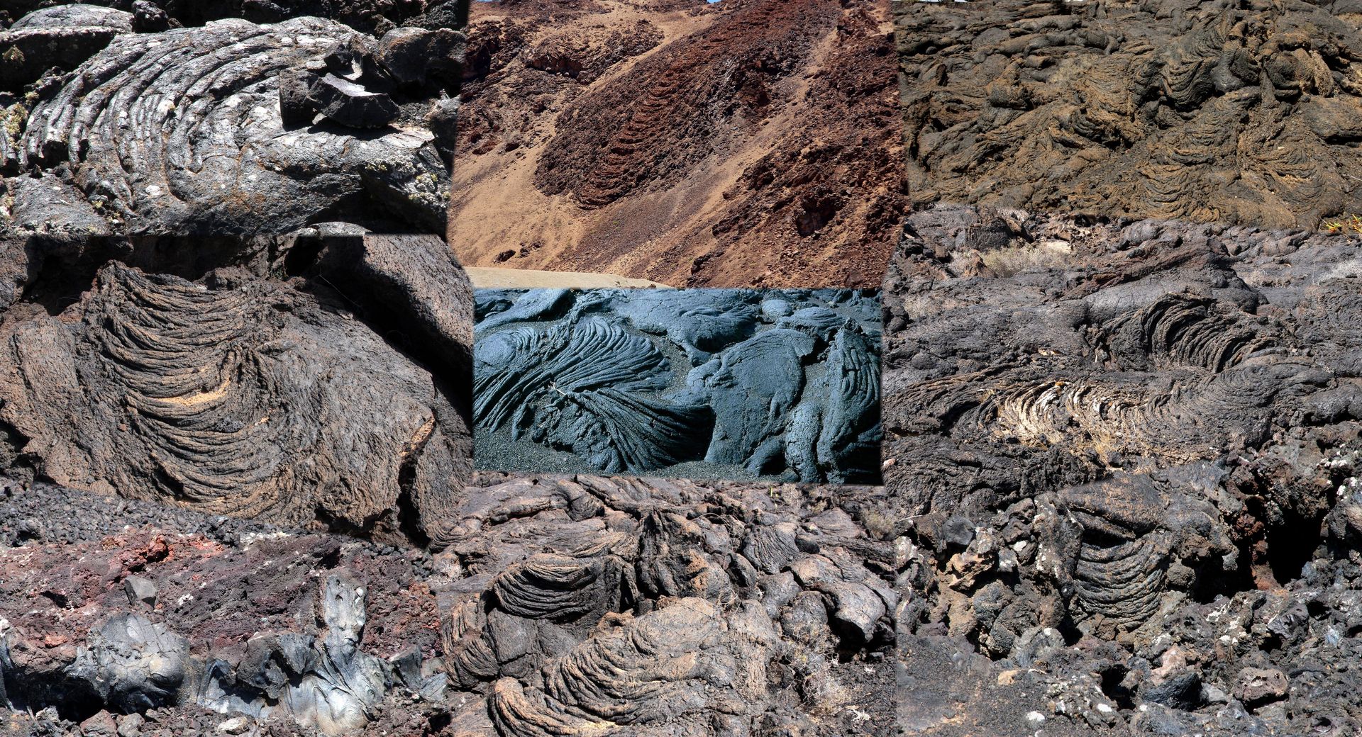 Lavas cordadas de formas y colores diferentes en Tenerife, Lanzarote y La Palma