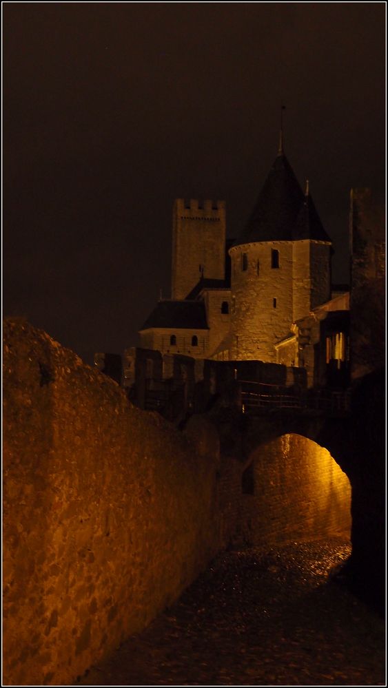 Le chateau de la cité de Carcassonne de nuit