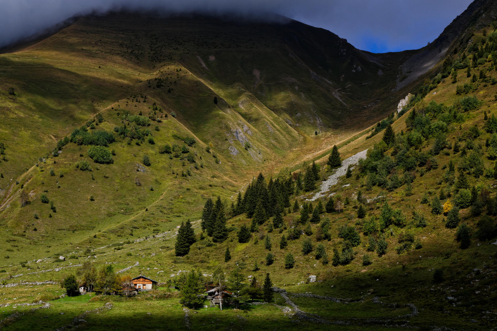 Le Col de Tricot, vu depuis les pâturages de Miage.