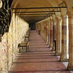 Le collonne della piazza della basilica di assisi.