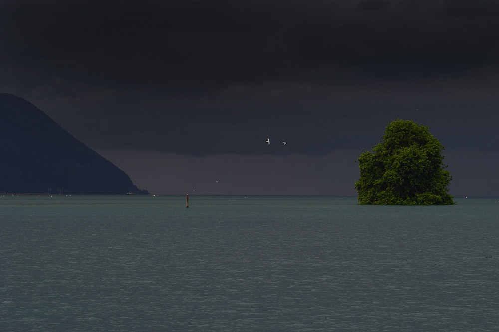 Le haut lac Léman un jour d'orage, vu du Bouveret