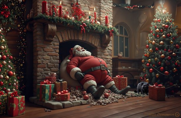 LE PERE NOEL DANS LE CONDUIT DE LA CHEMINEE