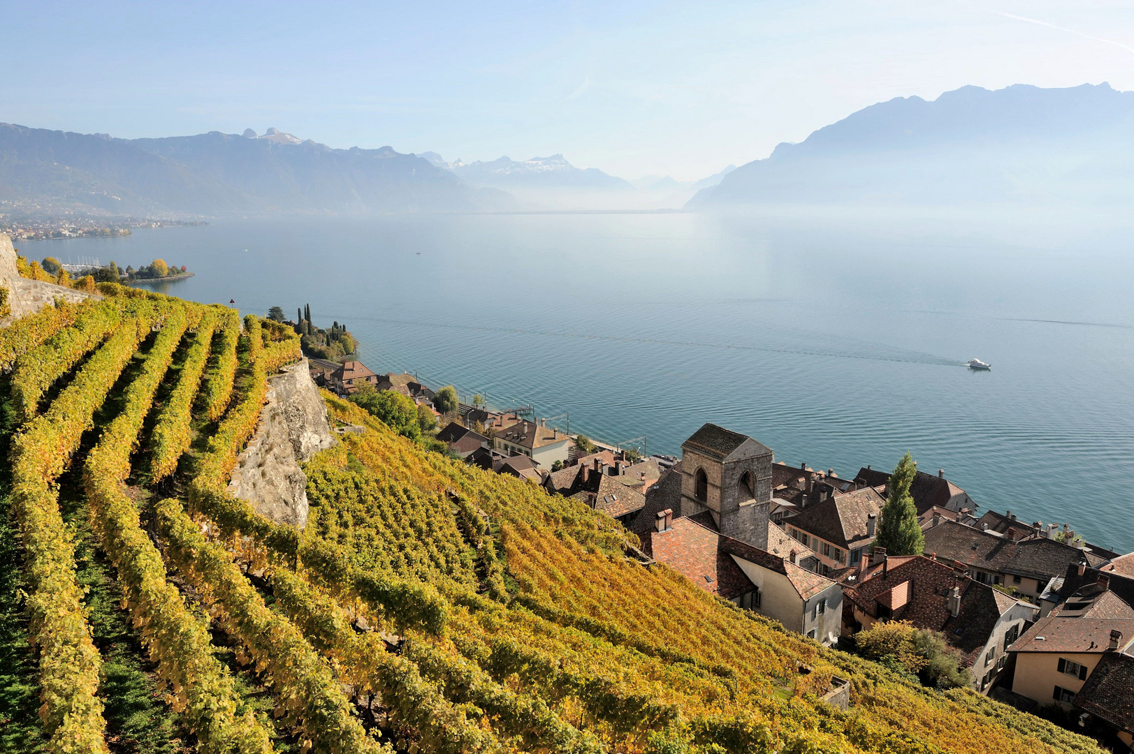 Le vignoble du Lavaux et le lac Léman ...