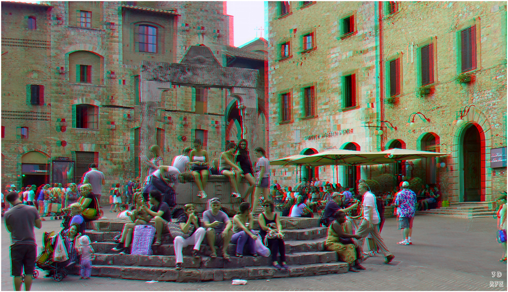 Leben auf der Piazza della Cisterna...(3D-Anaglyphe+Kreuzblick-Link)