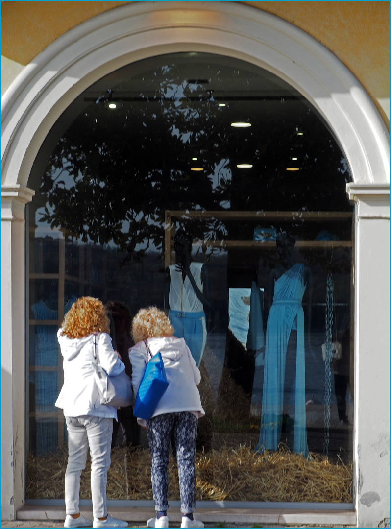 Lèche-vitrine en bleu et blanc à Salo