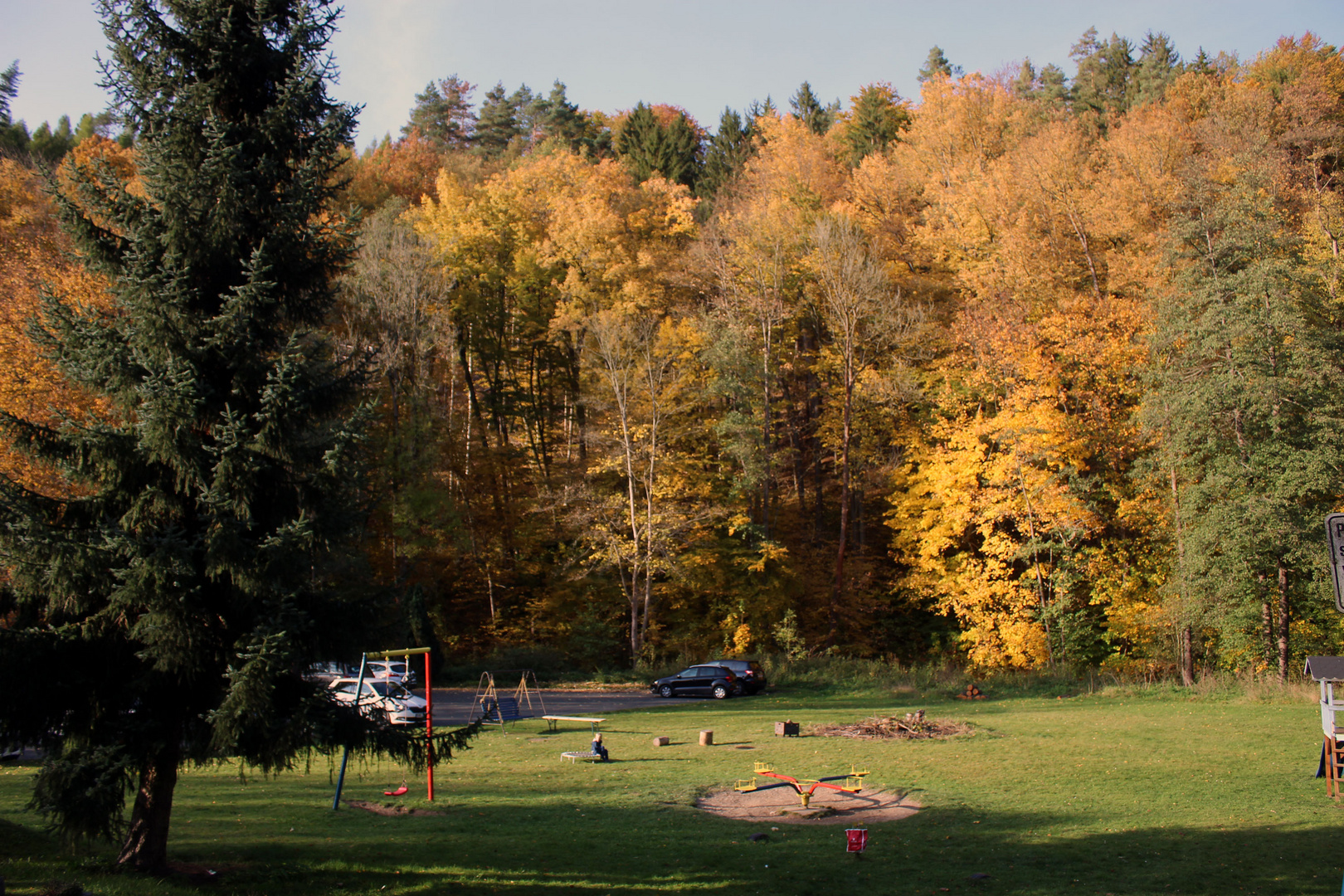leere Spielplätze im Herbstwald