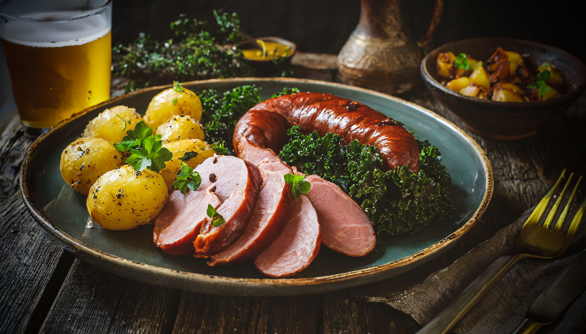 Leibgericht (Grünkohl, Bregenwurst, Kassler und Kartoffeln) - KI