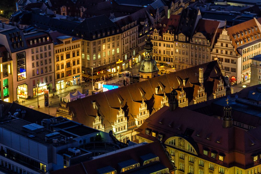 Leipzig Markt, "Altes Rathaus" bei Nacht