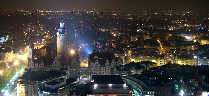 Leipzig, Neues Rathaus bei Nacht