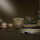 Leipzig `s Oper und Mendebrunnen im Schnee