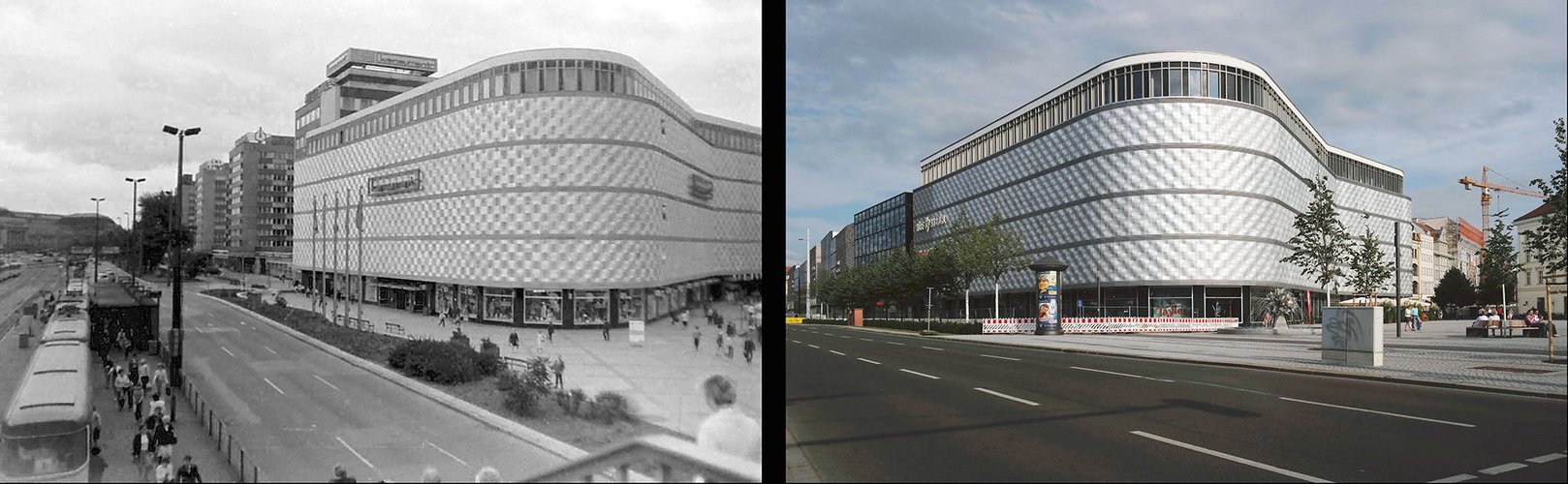 Leipziger Brotbüchse - ehemaliges Centrumwarenhaus 1985 und 2013