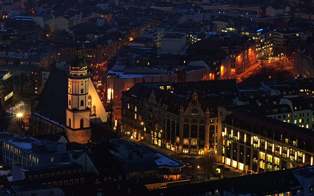 Leipzigs Zentrum aus frostiger Höhe