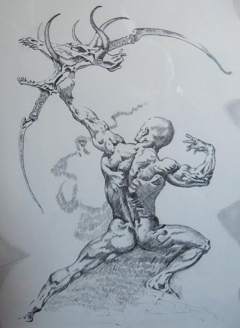 Lernstunde III (Skizze n.Boris Vallejo) für meinem Mann