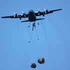 Les Parachutistes sautant sur la Fière à Saint Mère-Eglise d'un hercule  le 6 Juin n 0 6. Manche.