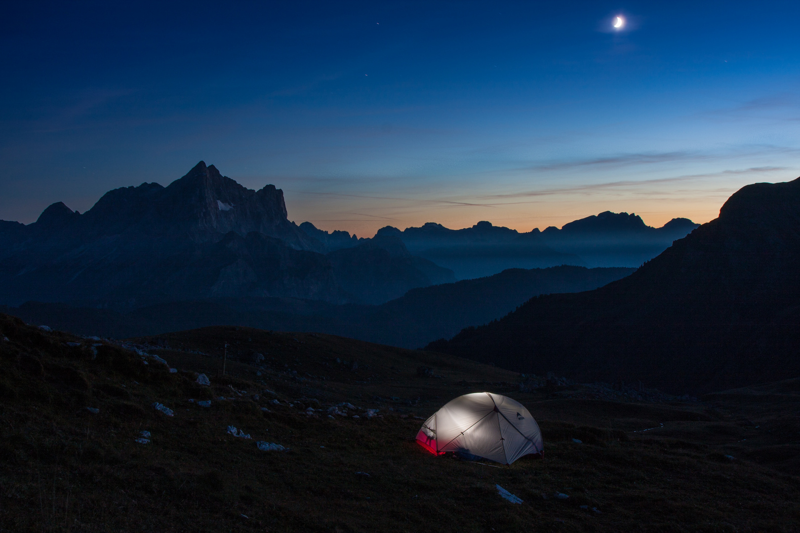 Letztes Licht in den Dolomiten