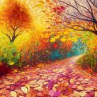 Leuchtender Herbstwald, abstrakt - KI