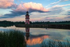 Leuchtturm Moritzburg, abends