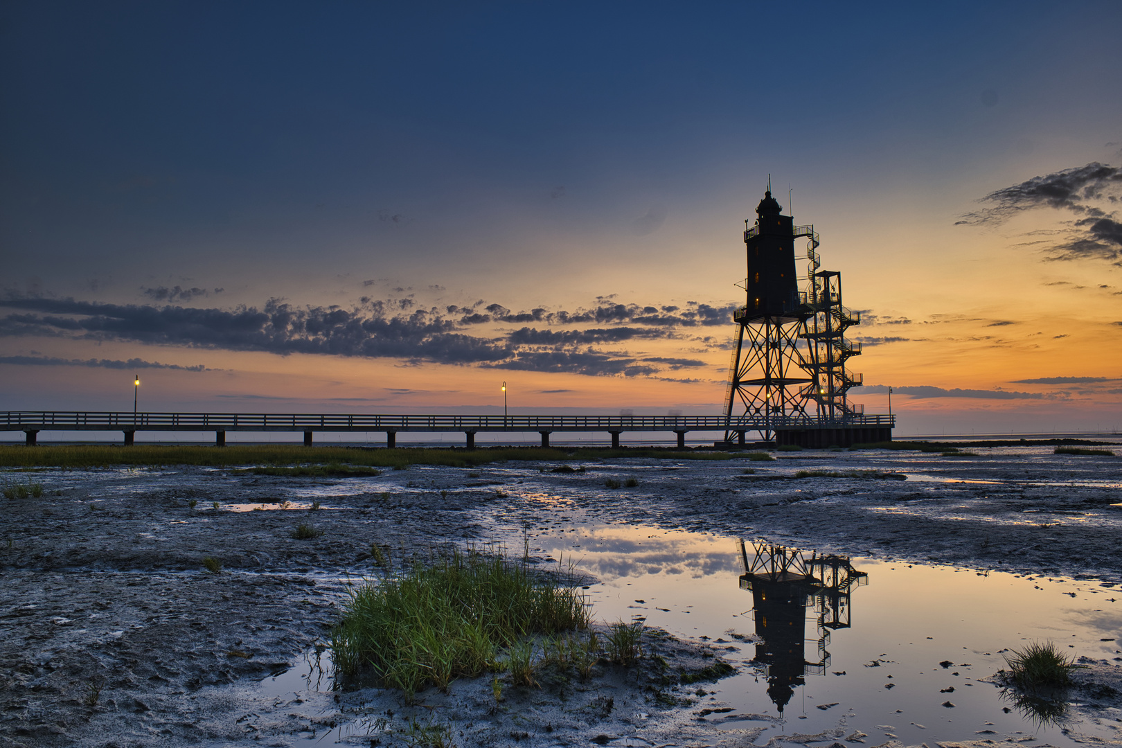 Leuchtturm (Obereversand) am Abend