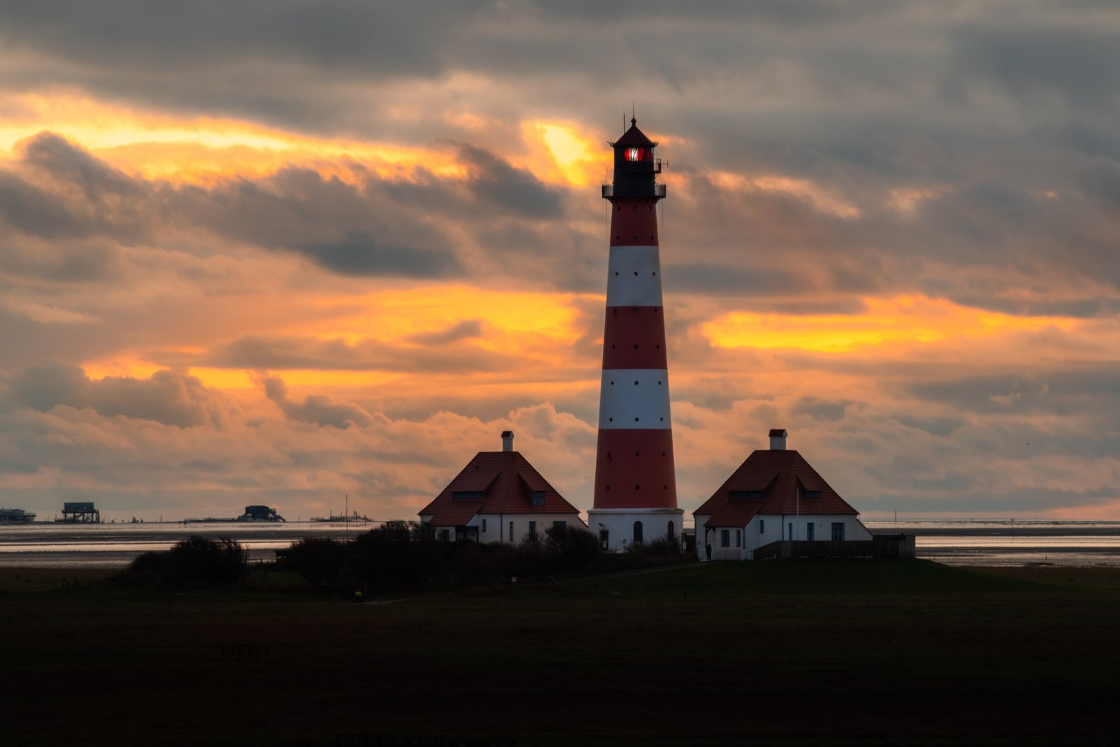 Leuchtturm Westerhever beim Sonnenuntergang