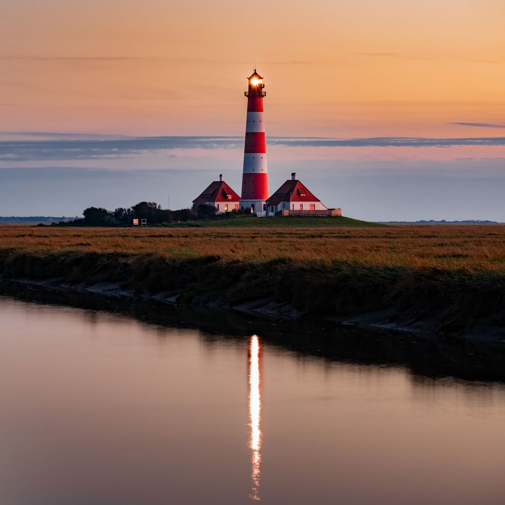 Leuchtturm Westerhever nach Sonnenuntergang