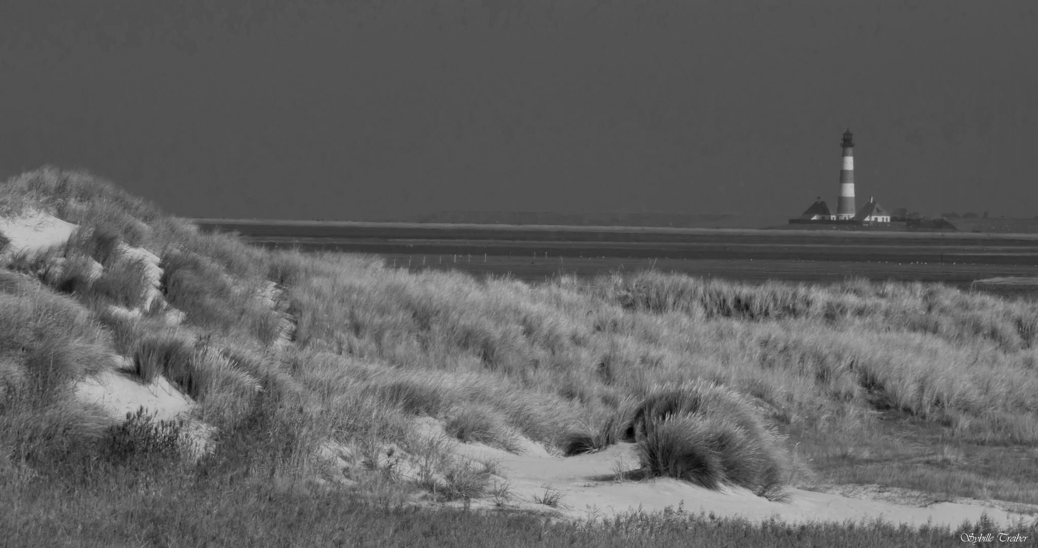 Leuchtturm Westerhever Sand in s/w