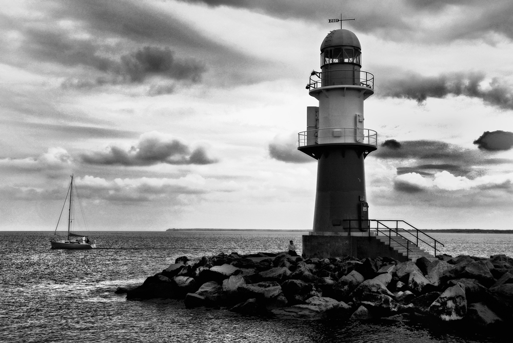 Leuchtturm,Warnemünde,schwarz/weiß