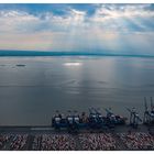 Licht am Containerhafen (Luftbild, aerial)