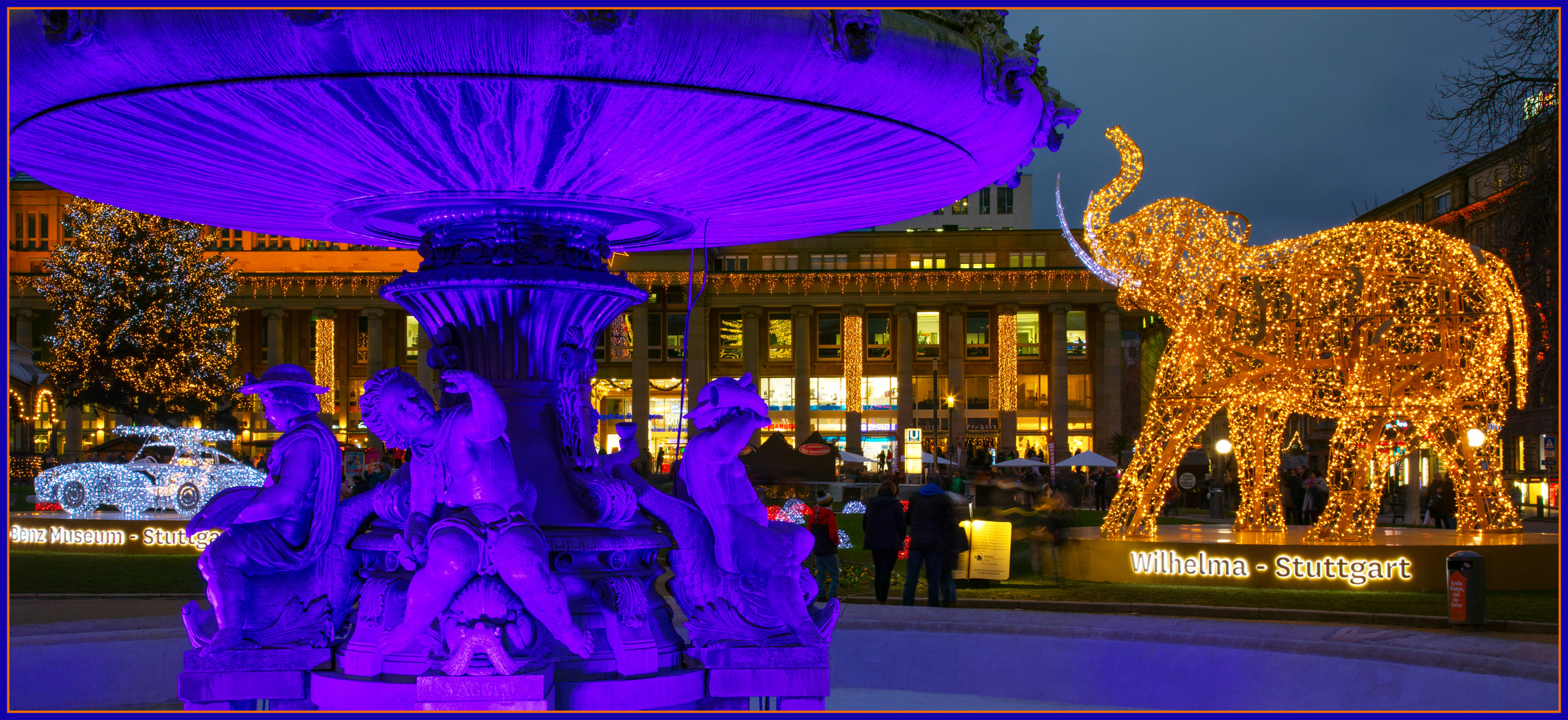 Lichtershow mit ausgeliehenem Elefant