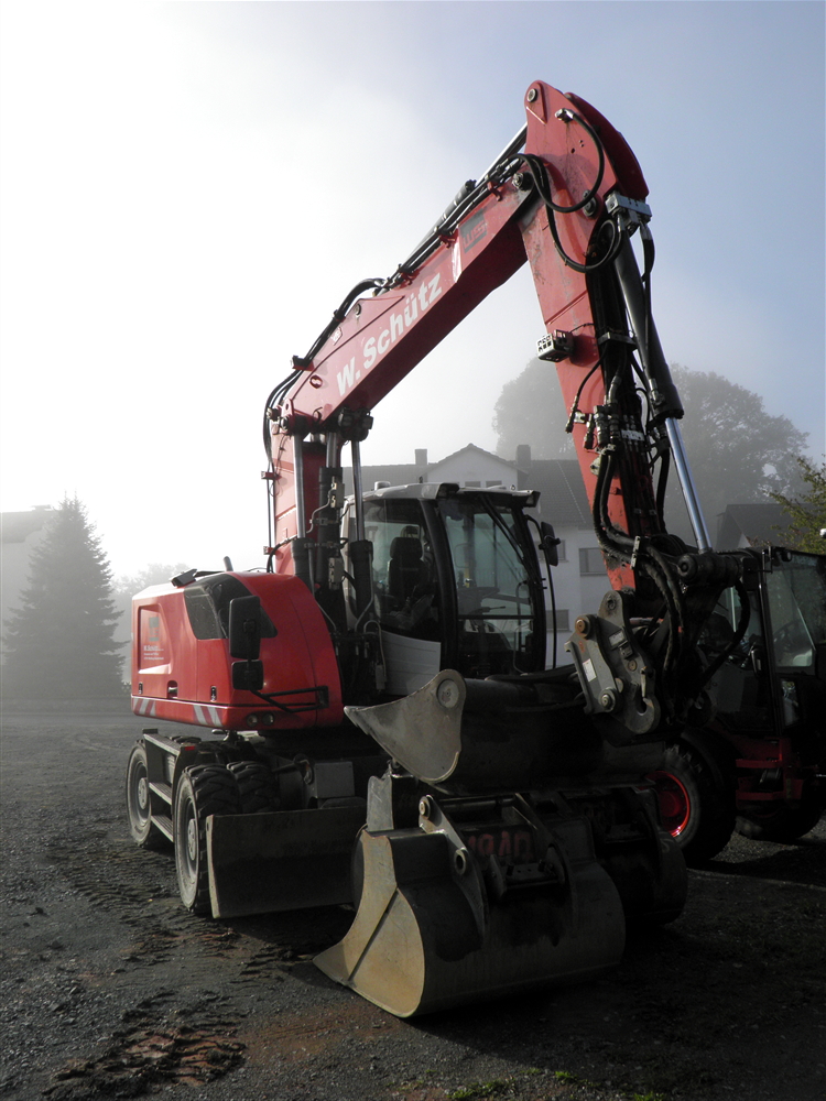 Liebherr Bagger im Nebel