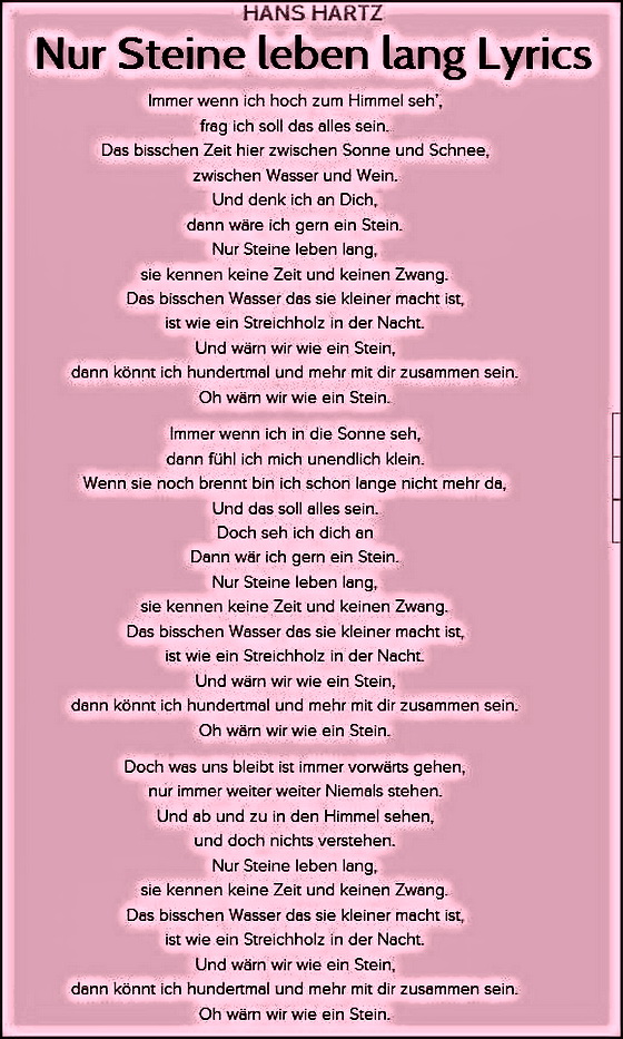 Liedtext : "nur Steine leben lang" - für zb. Verlust eines geliebten