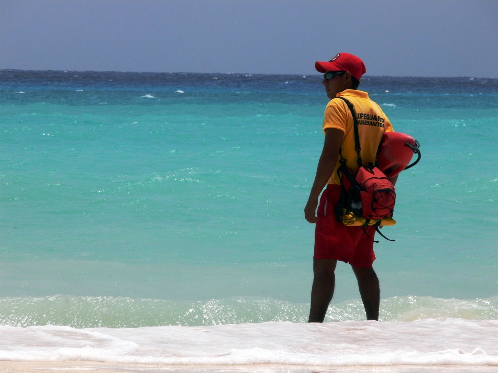 Life Guard at Beach - one day before landfall of Hurricane Dean at Yucatan